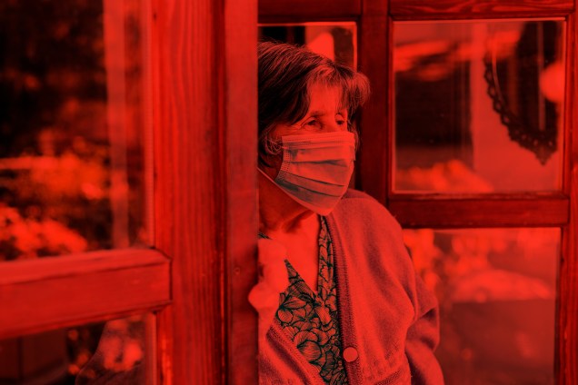 Senior woman with facial mask,Covid 19.